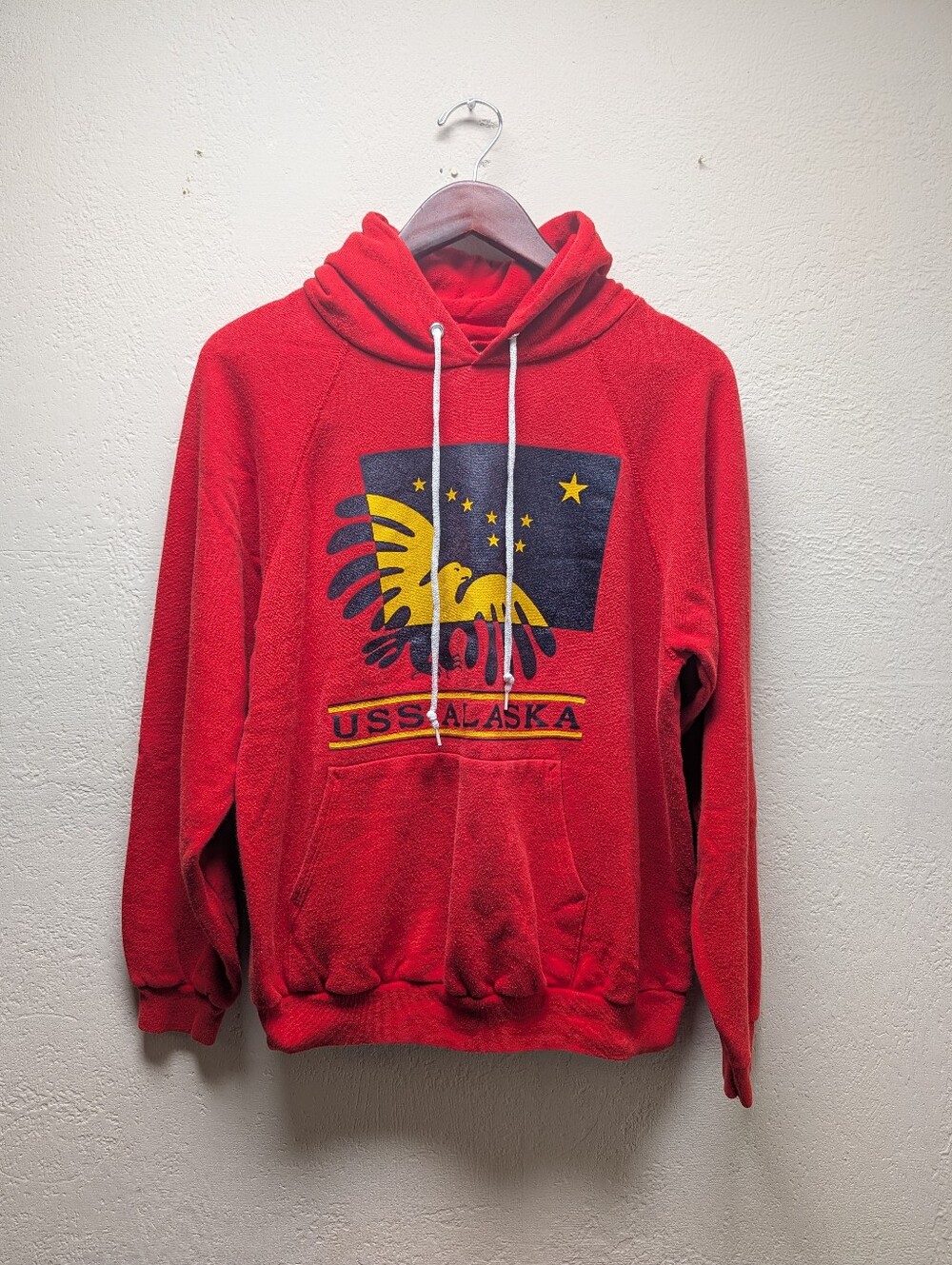 Vintage USS Alaska Hoodie Sweatshirt Red Graphic Eagle Submarine Military Large